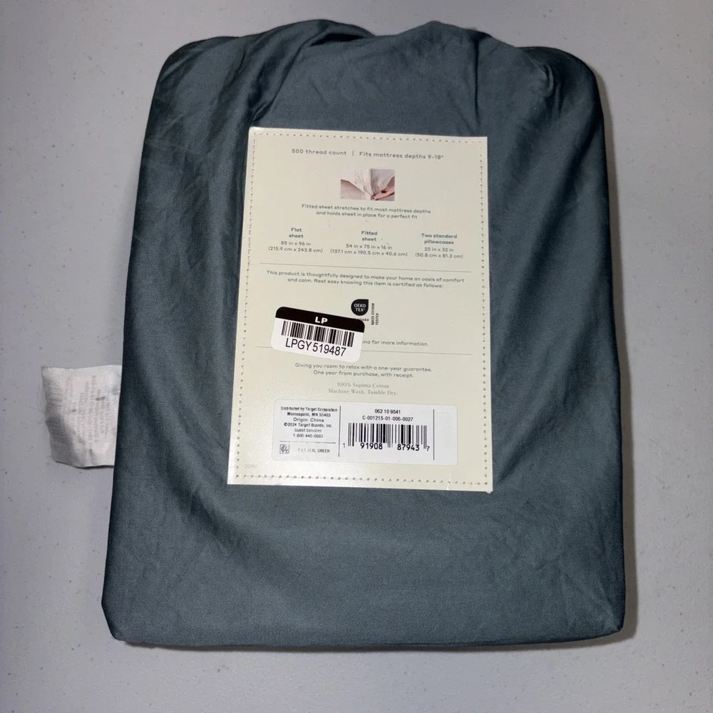 Casaluna 500 Thread Count Supima Sateen Solid Sheet Set Full Size, Teal Green